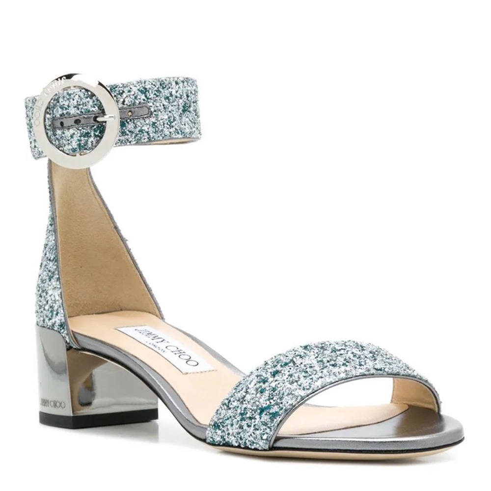 Jimmy Choo Jaimie 40 Denim Mix Glitter Ankle Strap Sandal Herls 36.5